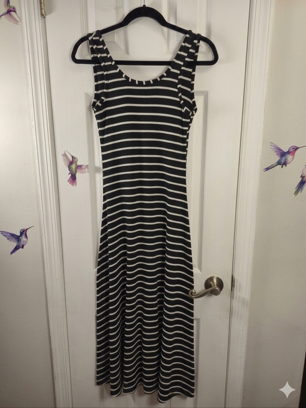 Love Culture Navy White Striped Maxi Dress S Coastal Chic Nautical Padded Bra